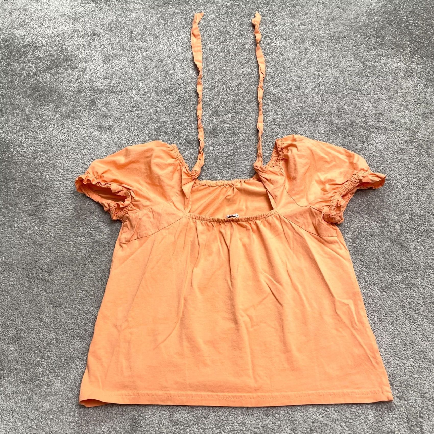 J.Crew J. Crew Tie Back Peasant Top Womens XS Orange Cotton Ruffles Puff Sleeve Casual Shirt Blouse Girls/ Women? Size XS / US 0-2 / IT 36-38 - 2 Thumbnail