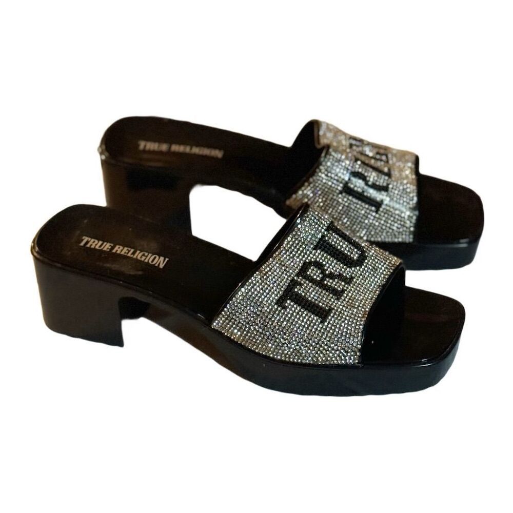 True Religion True Religion Women's Bling Rhinestone Chunky Heel Slide Sa Size US 9.5 / IT 39.5 - 1 Thumbnail
