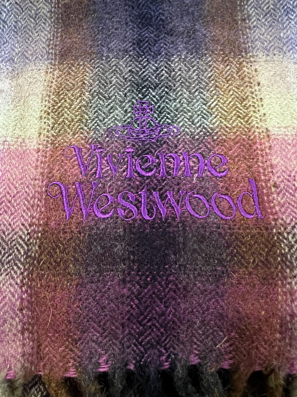 Vivienne Westwood VW Embroidery Logo & Script Beautiful Shadow Plaid Scarf Size ONE SIZE - 3 Thumbnail