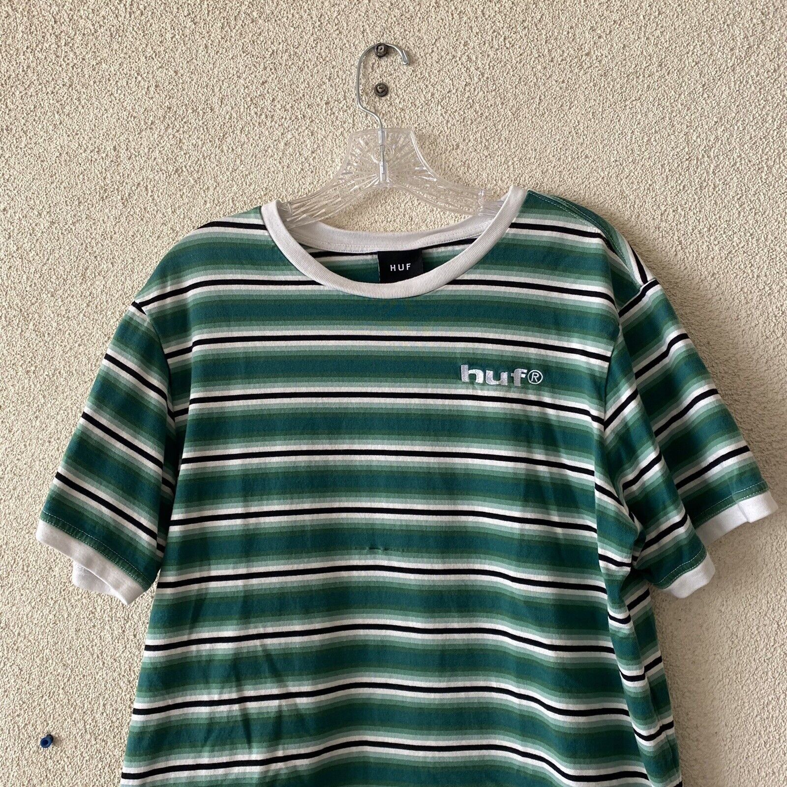 Huf HUF Mens Top Green White Stripe 100% Cotton Tee S/S T-Shirt Size US L / EU 52-54 / 3 - 3 Thumbnail