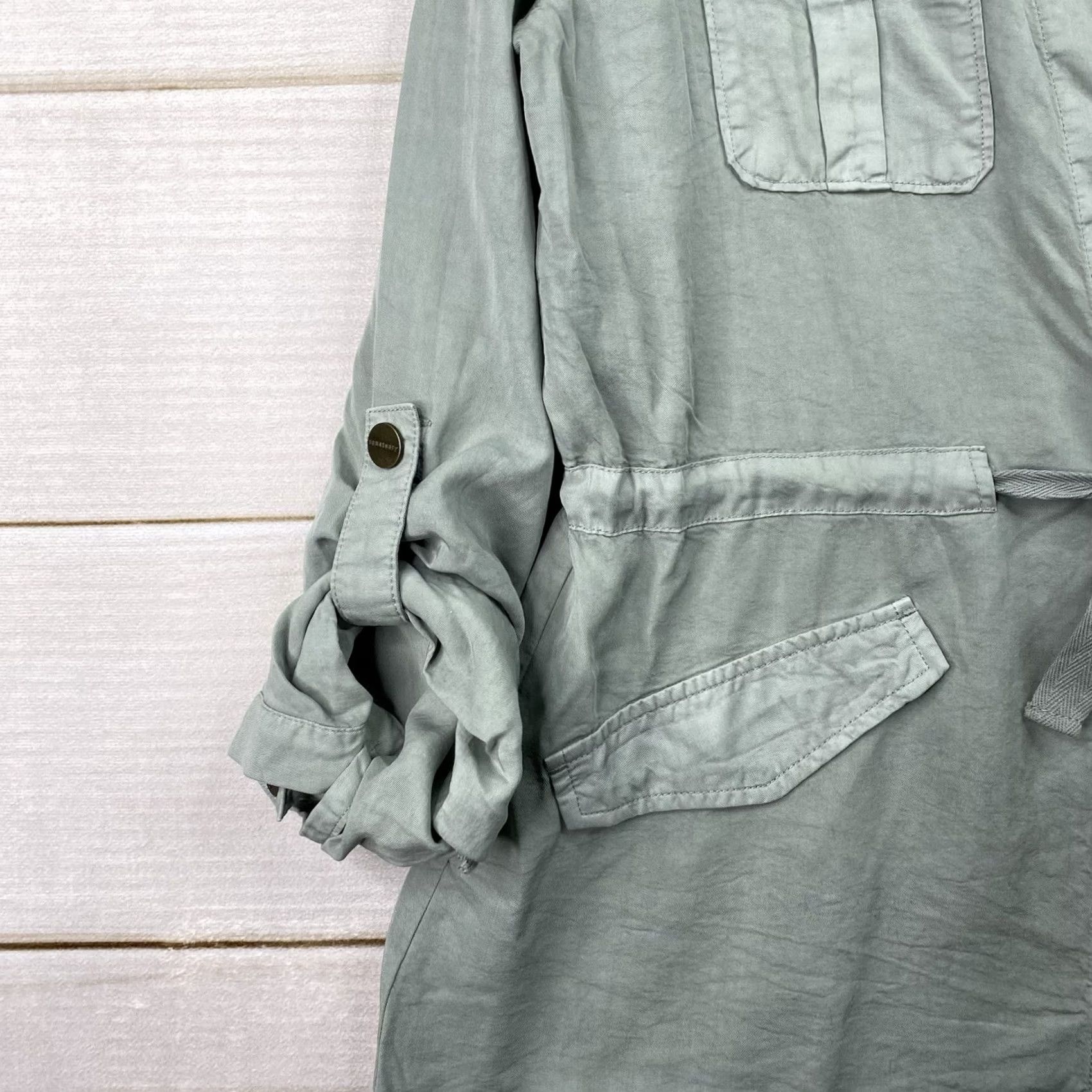 Anthropologie anthropologie Sanctuary Jacket Sz L Green Chambray Belted Drawstring Pockets Casual Travel Workwear Womens Size L / US 10 / IT 46 - 2 Thumbnail