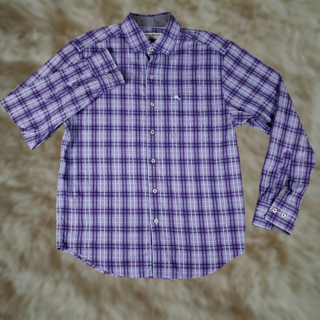 Tommy Bahama Tommy Bahama Shirt Mens Small Purple Plaid Cotton Polyester Button Long Sleeve Shirt Size US S / EU 44-46 / 1 - 1 Thumbnail