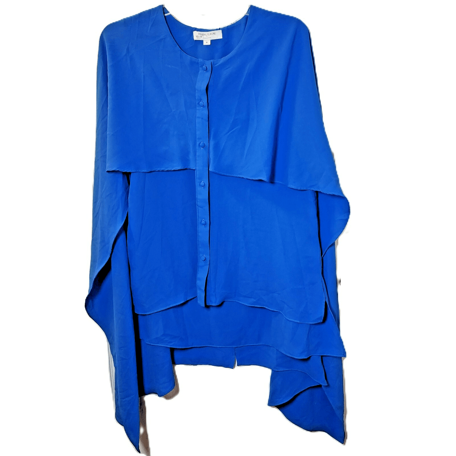 Prabal Gurung Prabal Gurung Blouse 8 Blue Asym Button Down Draped Sleeve Size M / US 6-8 / IT 42-44 - 3 Thumbnail