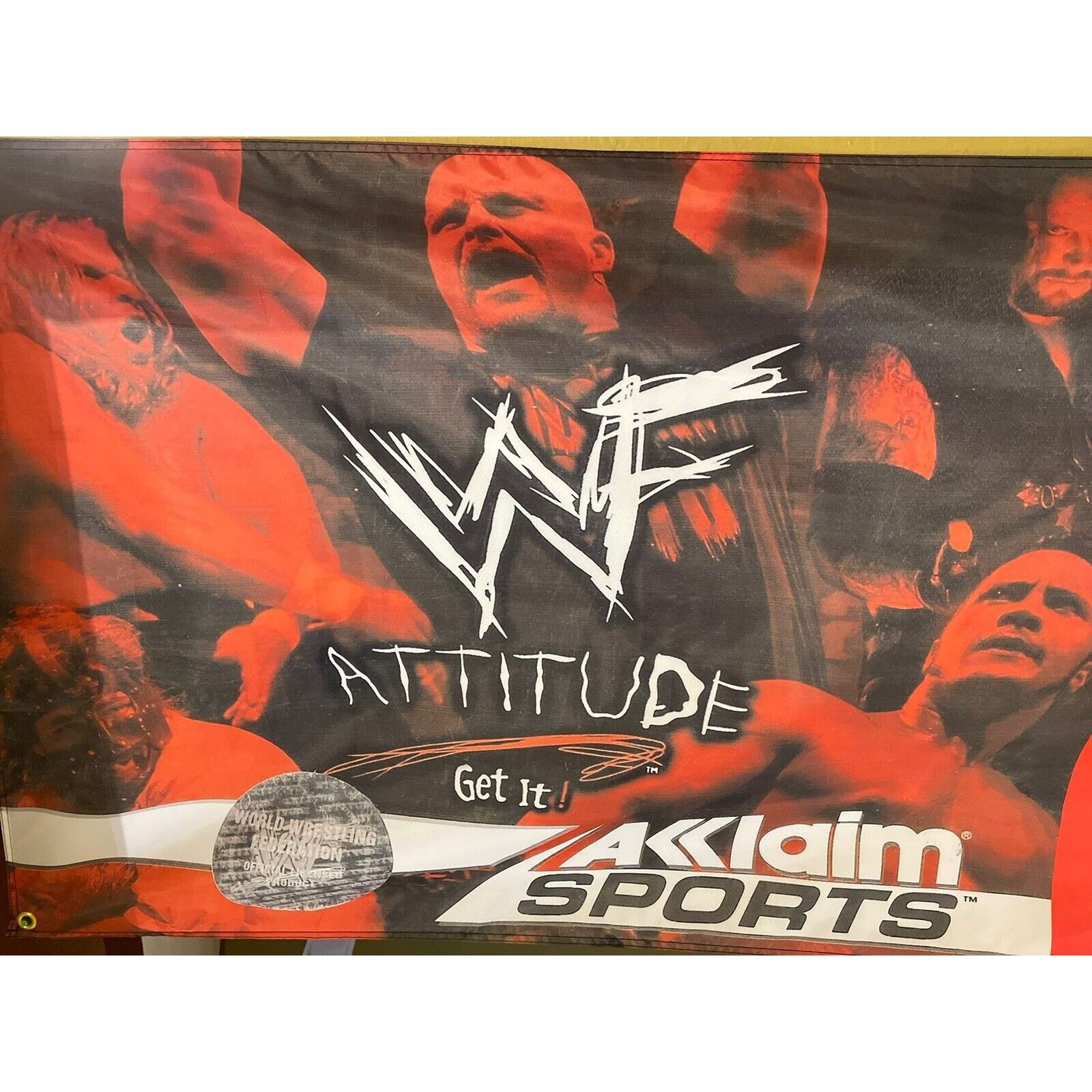 Nintendo WWF Attitude Get It Nintendo N64 5ft Flag Poster 64 WWE WCW Size ONE SIZE - 2 Thumbnail