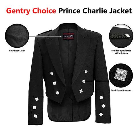 Handmade × Other Prince Charlie Jacket & Vest Black Scottish Formalwear M Size US M / EU 48-50 / 2 - 5 Thumbnail