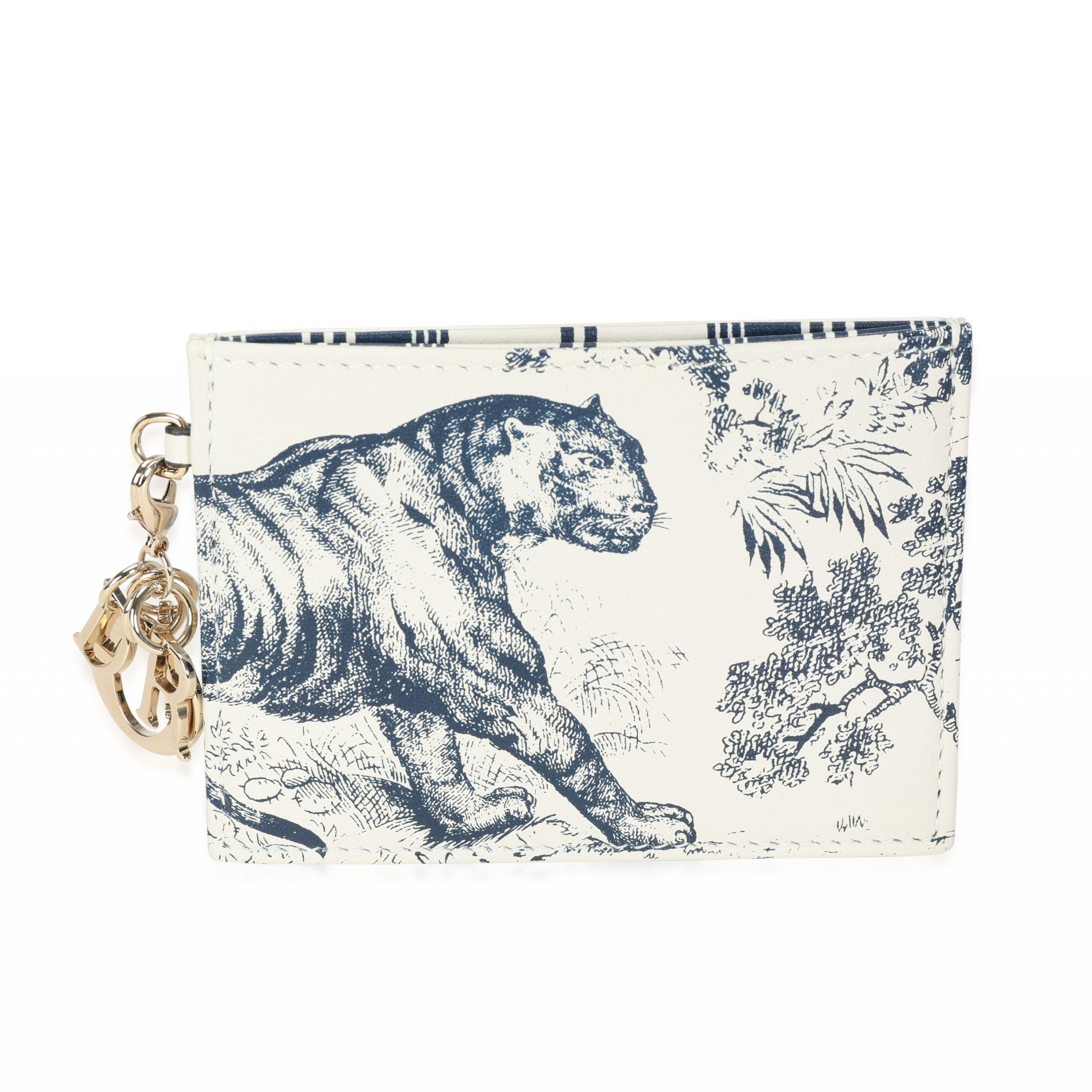 image of Dior White Calfskin Leather Toile De Jouy Card Holder, Women's