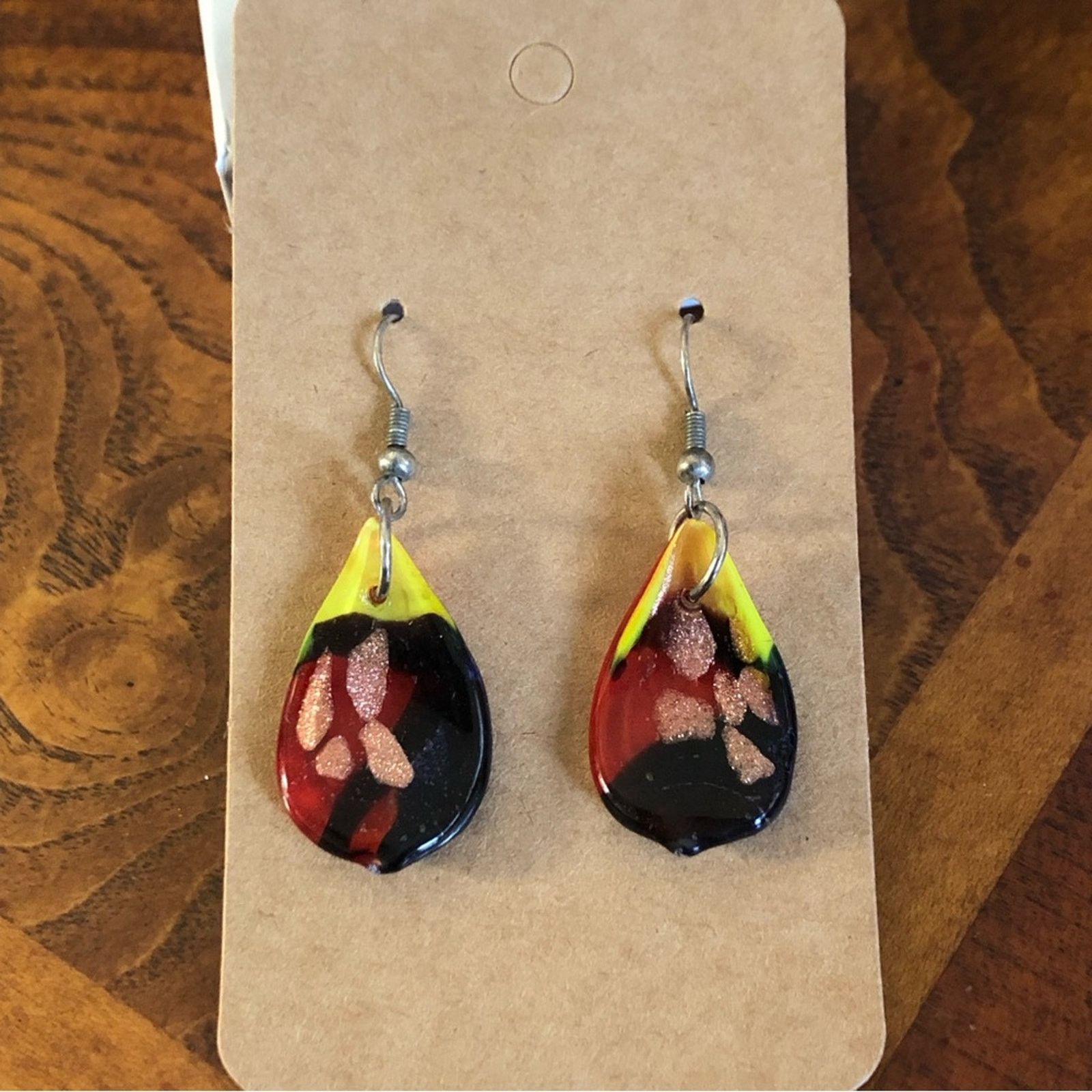 Handmade Hand crafted tear drop sparkle glass earrings Size ONE SIZE - 4 Thumbnail