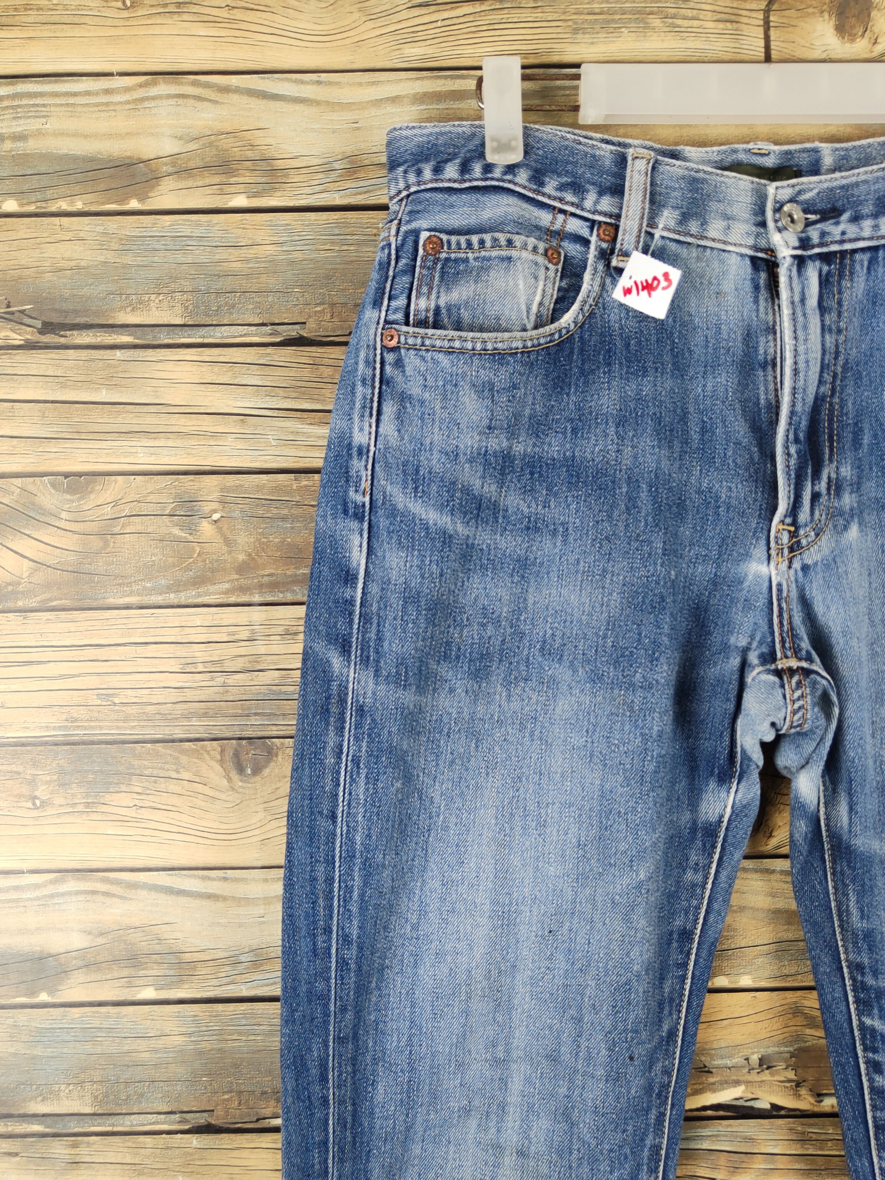Japanese Brand Uniqlo japan Blue Distressed Ripped denim Jeans #W1403 Size US 31 - 3 Thumbnail