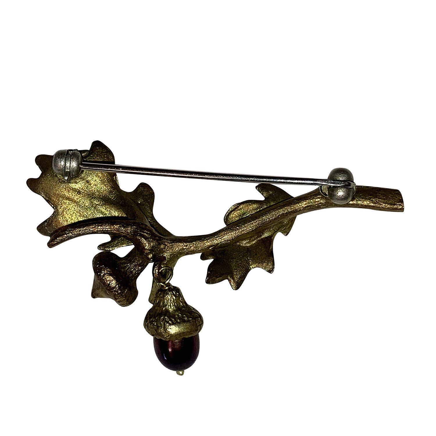 Designer Brass Artisan Leaf and Grey Pearl Acorn Pin Size ONE SIZE - 5 Thumbnail