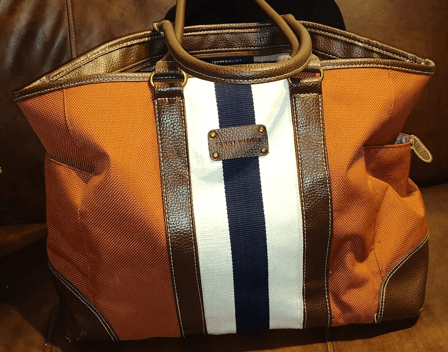 Tommy Hilfiger Tommy Hilfiger Bag Leather Trim Double Handle Tote Handbag Size ONE SIZE - 1 Thumbnail