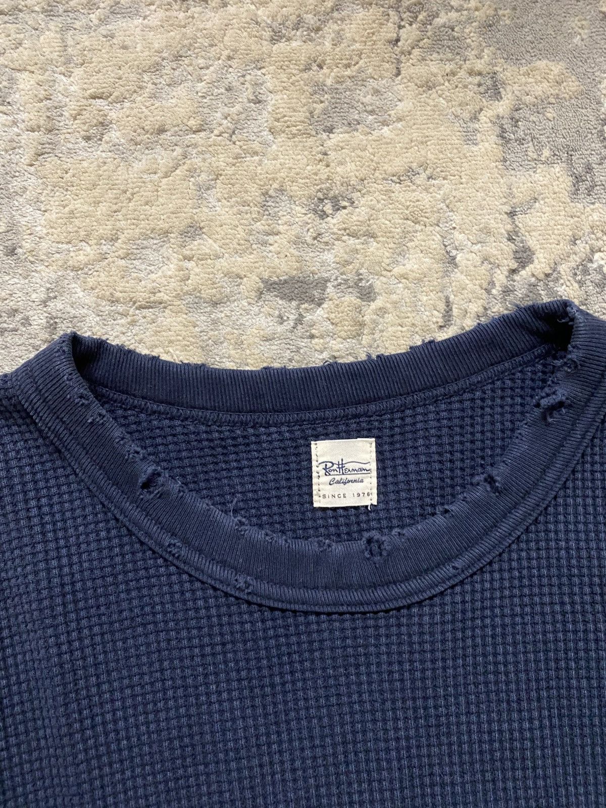 Ron Herman Distressed Navy Waffle Knit Thermal Size US L / EU 52-54 / 3 - 2 Thumbnail