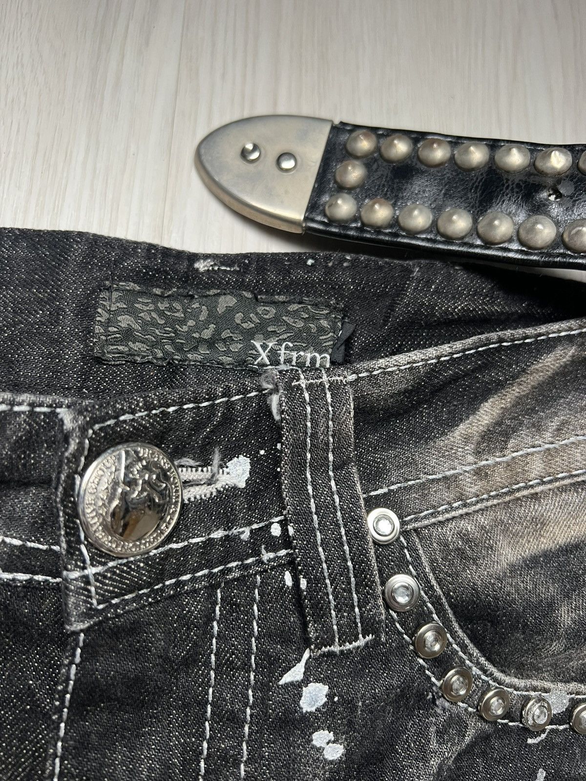 14th Addiction Xfrm Studded Swarovski Mudwash Flared Jeans Size US 30 / EU 46 - 7 Thumbnail