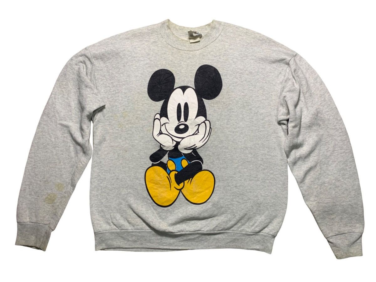 image of Disney x Mickey And Co 90's Mickey Mirror Print Crewneck in Grey, Men's (Size Large)