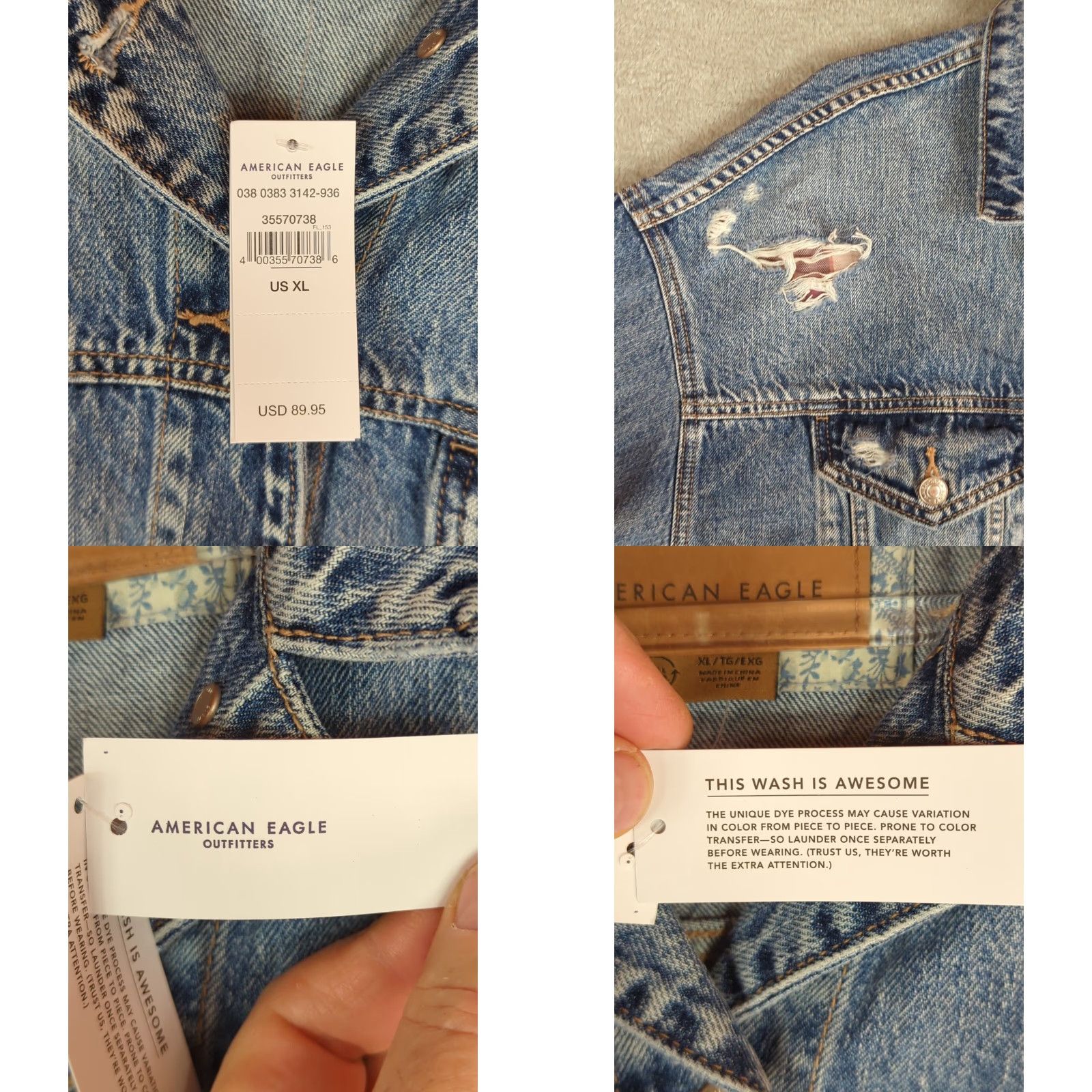 American Eagle Outfitters VINTAGE American Eagle Boyfriend Jean Jacket XL Blue Patchwork Distressed Oversized Size 40" / US 18 - 8 Thumbnail