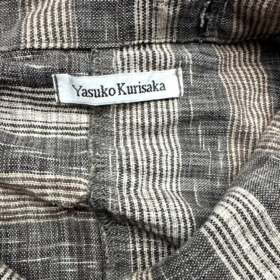 Vintage Yasuko Kurisaka Striped Brown Gray Pocket Button Sweater Coat Jacket Women Large Kimono Style Coatigan Size L / US 10 / IT 46 - 3 Thumbnail