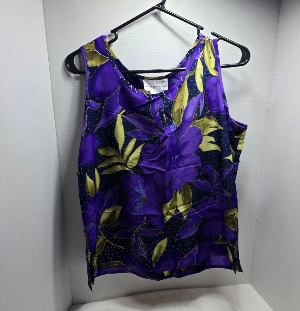The Unbranded Brand Women's Susan Graver Tank Top M Purple Green Floral Size M / US 6-8 / IT 42-44 - 1 Thumbnail