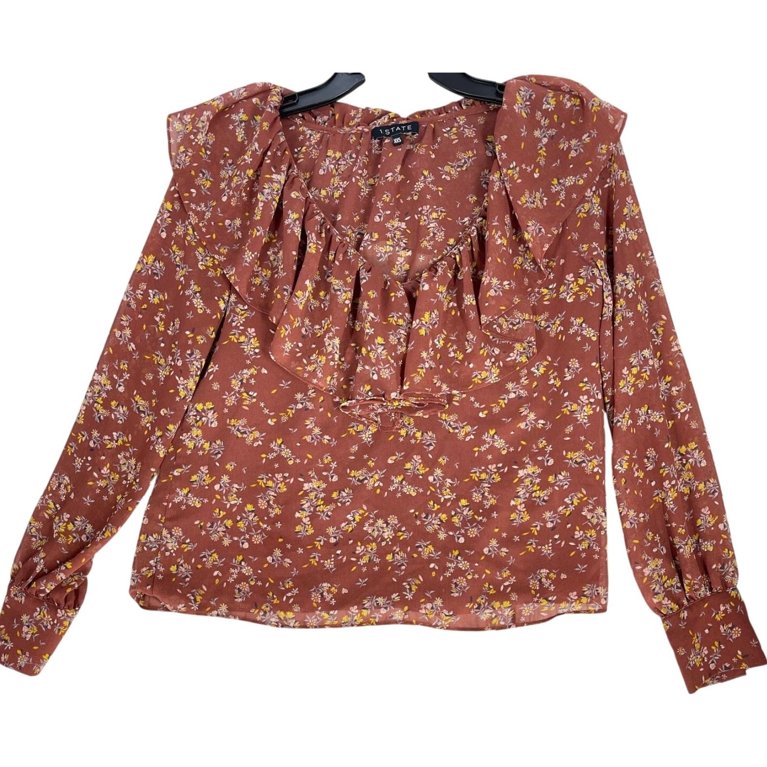 Vintage 1 STATE Blouse Women Long Sleeve Floral Scoop Neck Pullover Lightweight Bohemian Peasant Casual Shirt 2XS Pink Size XXS / US 00 / IT 34 - 2 Thumbnail