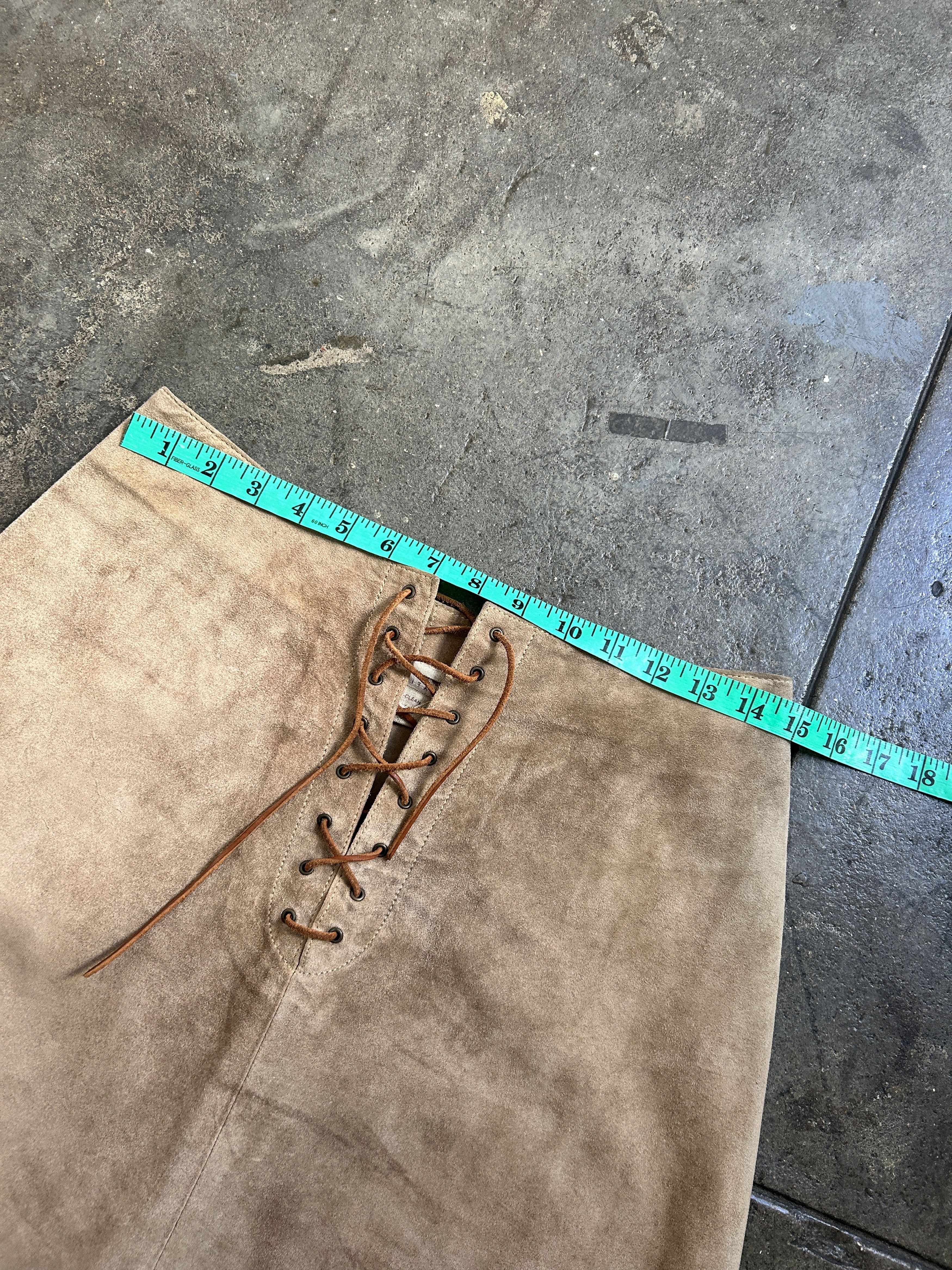 Miu Miu 1994 / 1995 Miu Min 100% Suede Leather Skirt w/ Suede String Size 34" / US 12 / IT 48 - 7 Thumbnail