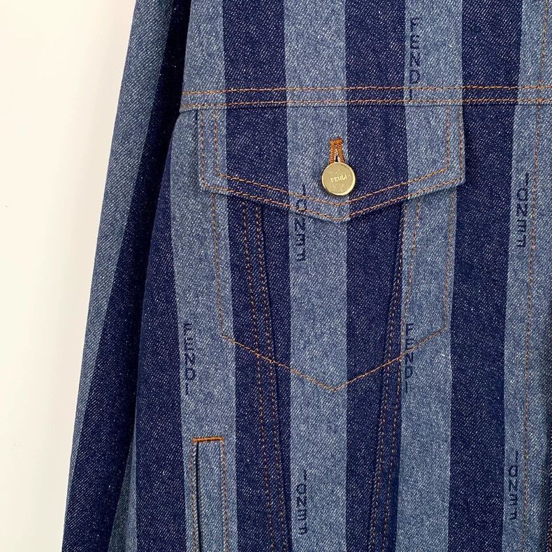 Fendi Fendi Blue Logo Stripe Denim Jacket Size US M / EU 48-50 / 2 - 4 Thumbnail