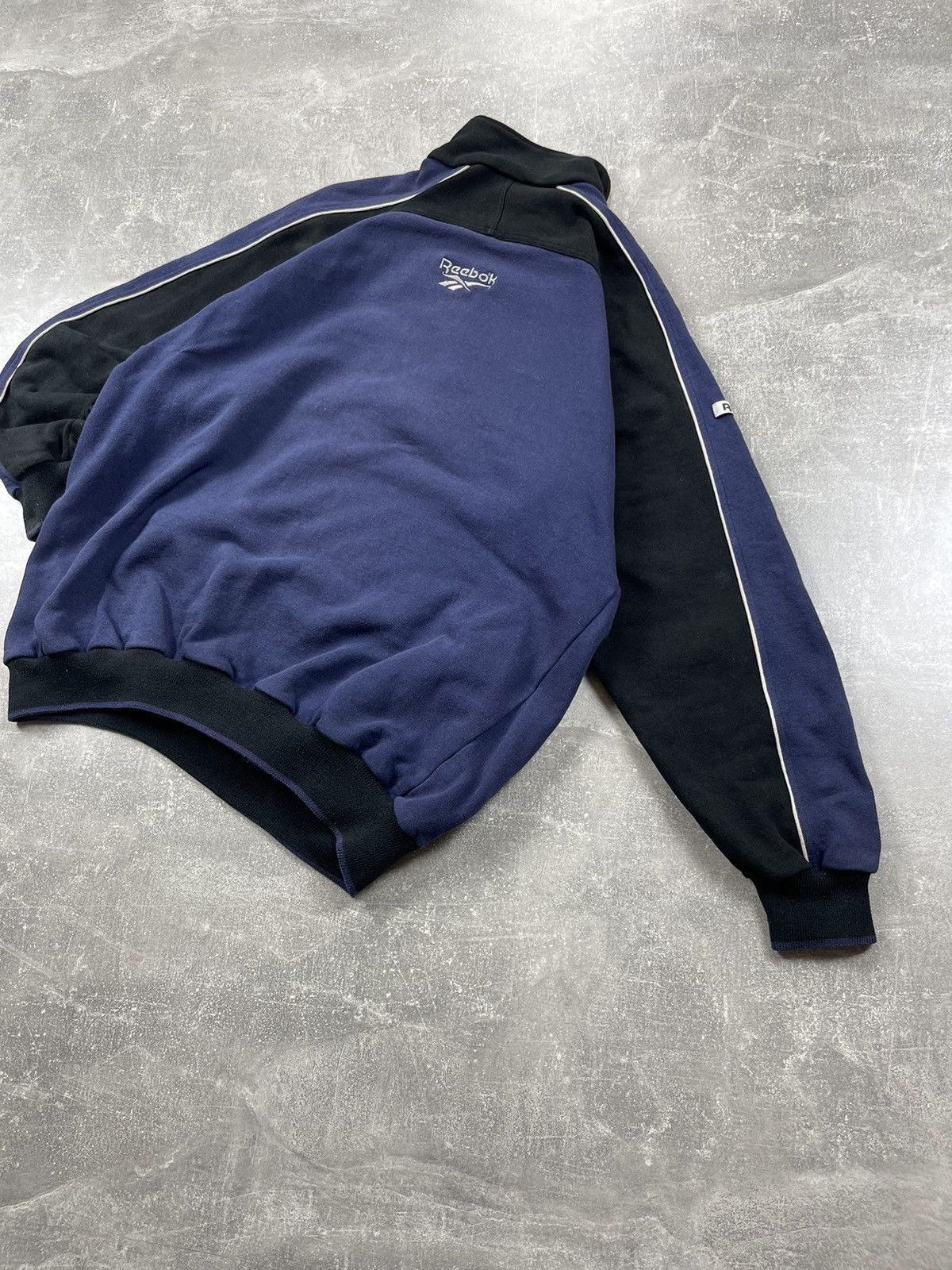 Reebok × Vintage Reebok Vintage 90s Black/Blue Sweatshirt Cotton 1/4 Zip Size US L / EU 52-54 / 3 - 6 Thumbnail