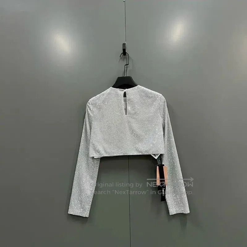 Miu Miu Miu Miu Gray Cotton Cropped Long Sleeve T-shirt . Size XXS / US 00 / IT 34 - 4 Thumbnail