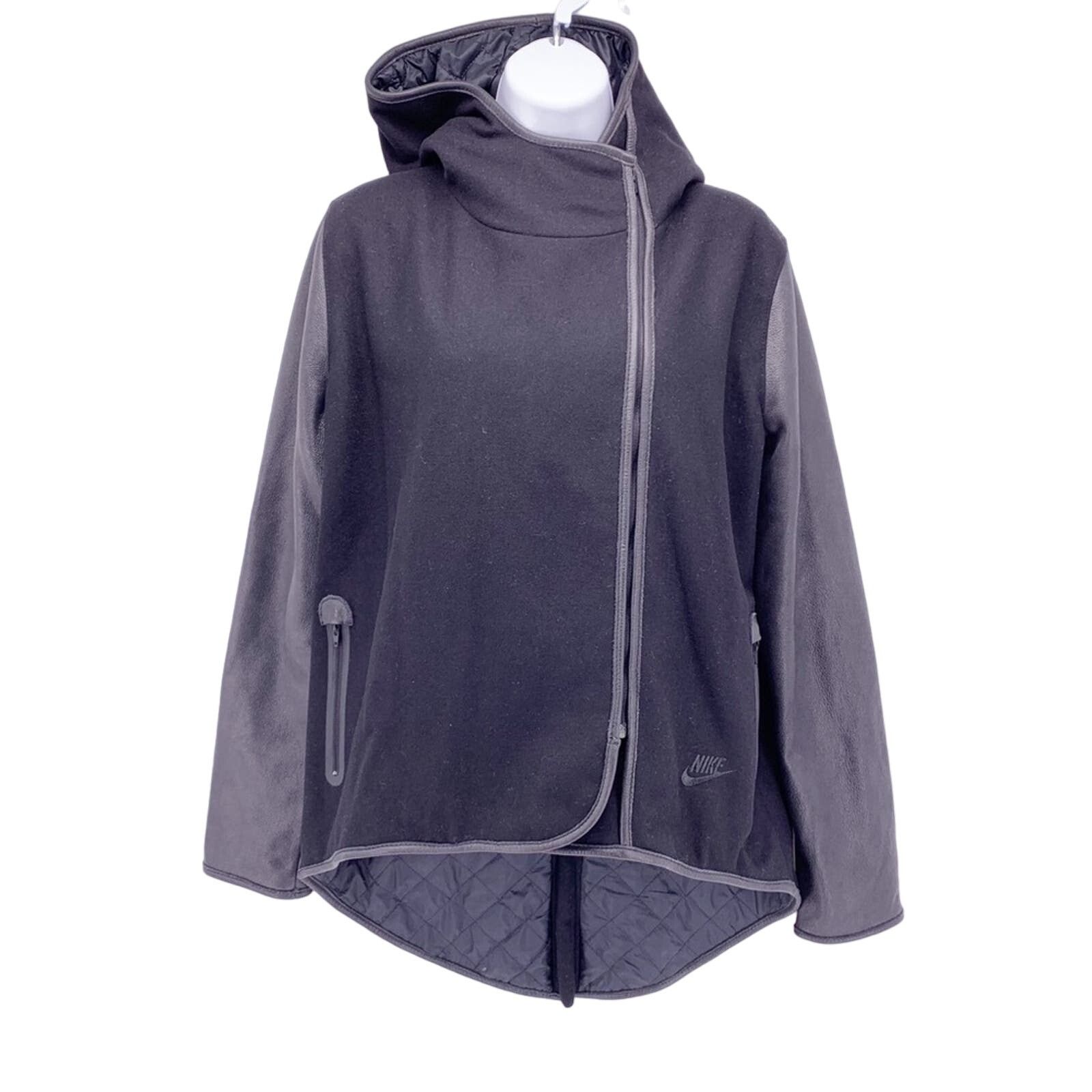 Nike Sample Black Leather High Low Zip Up Jacket