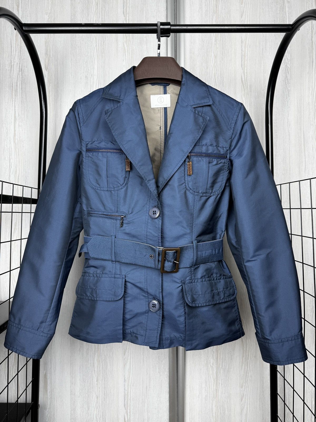 Bogner Sonia Bogner Shimmer Blue belted jacket coat chinese sz 10 Size L / US 10 / IT 46 - 2 Thumbnail