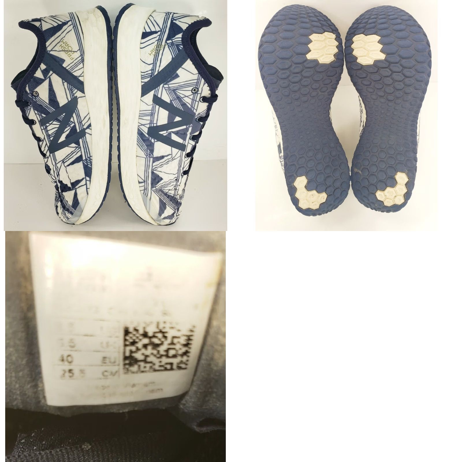 New Balance New Balance Fresh Foam Women's 8.5M Sneakers White with Navy Blue Geometric Pattern Ladies Casual Shoes Women 8.5M Sneakers Size US 9 / IT 39 - 8 Thumbnail