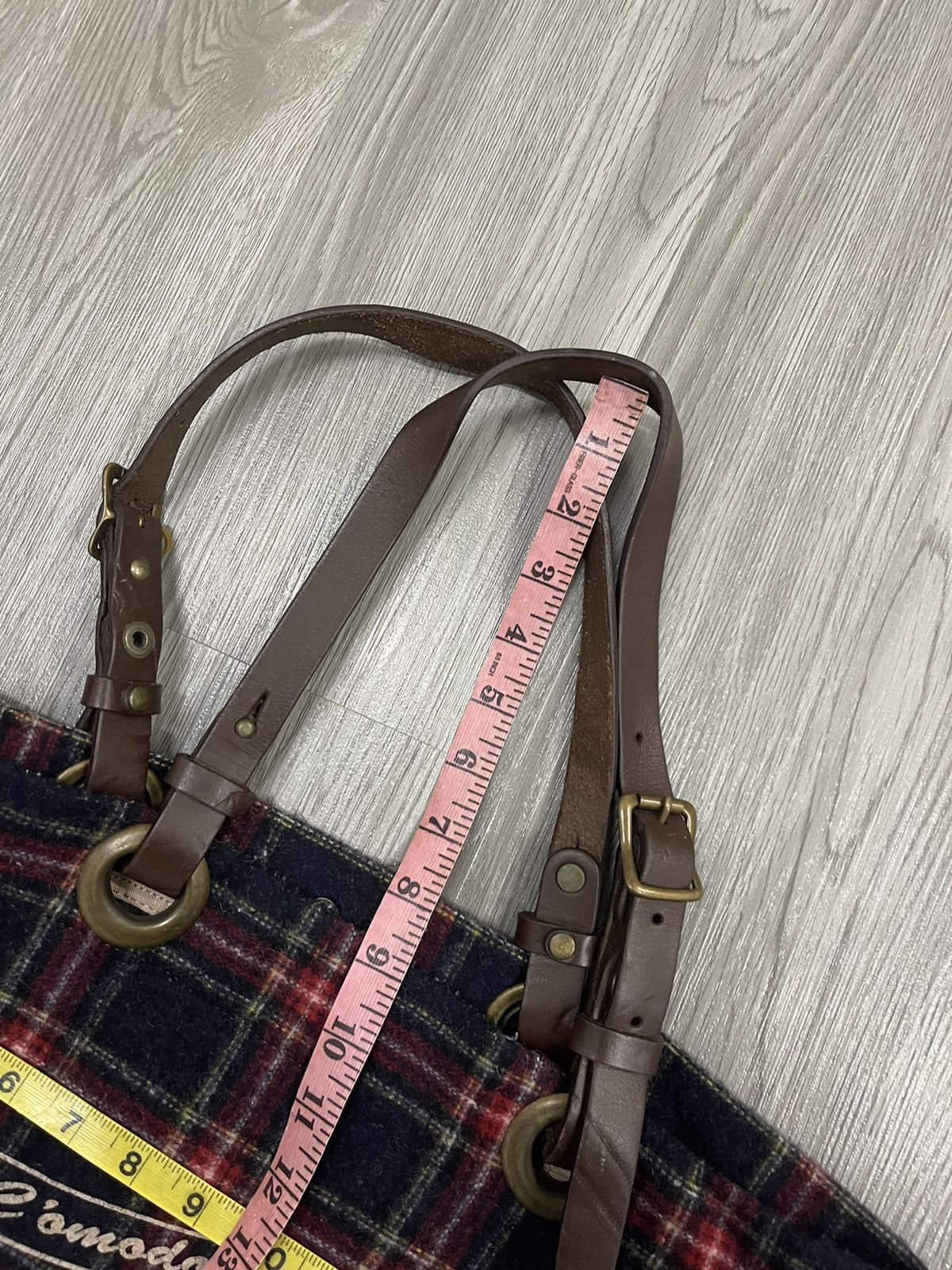 Japanese Brand × Vintage C’omodo +plus t japan wool plaid leather handle strap tote Size ONE SIZE - 18 Thumbnail
