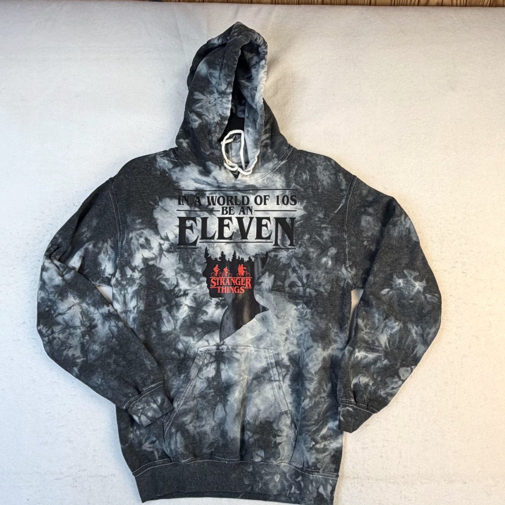 Gildan Stranger Things Hoodie Mens Small Black Gray Tie Dye Eleven Graphic Sweatshirt Size US S / EU 44-46 / 1 - 4 Thumbnail