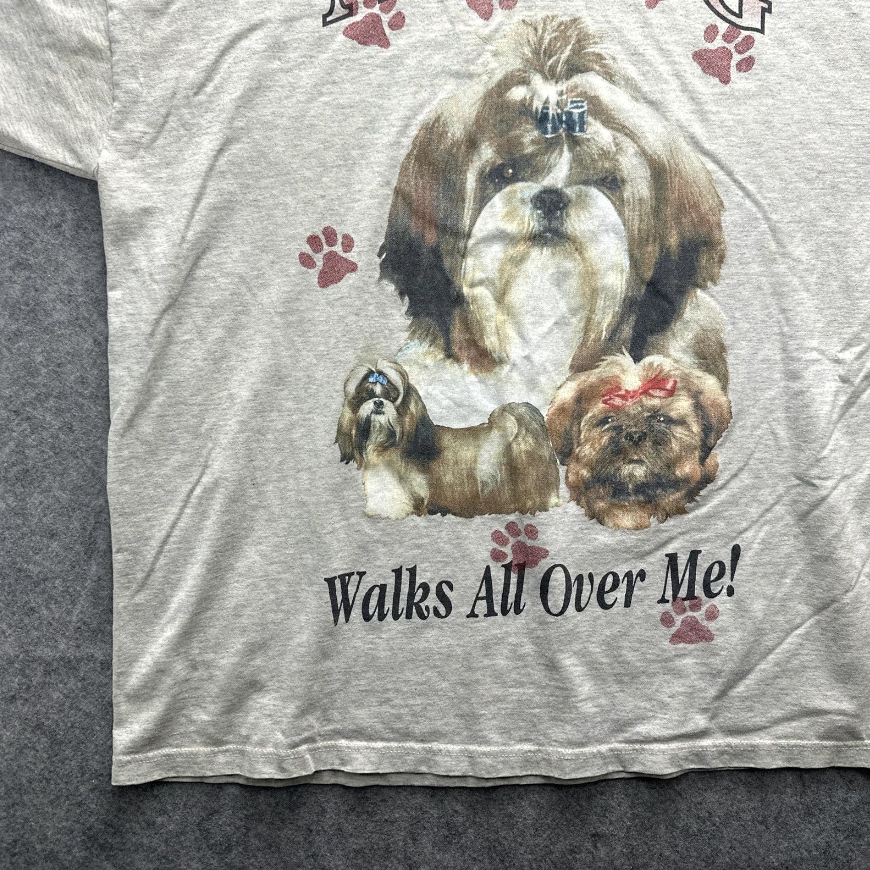 Jerzees VINTAGE Shih Tzu Dog Shirt Mens XL Gray Graphic My Dog Walks All Over Me 90s Size US XL / EU 56 / 4 - 4 Thumbnail
