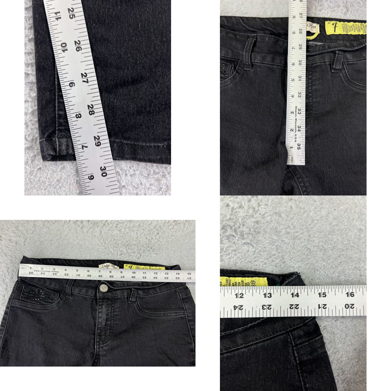 Denime VINTAGE Indigo Rein Jeans Womens 7 Black Denim Skinny Low Rise Rhinestone 27x29 Size 28" / US 6 / IT 42 - 8 Thumbnail