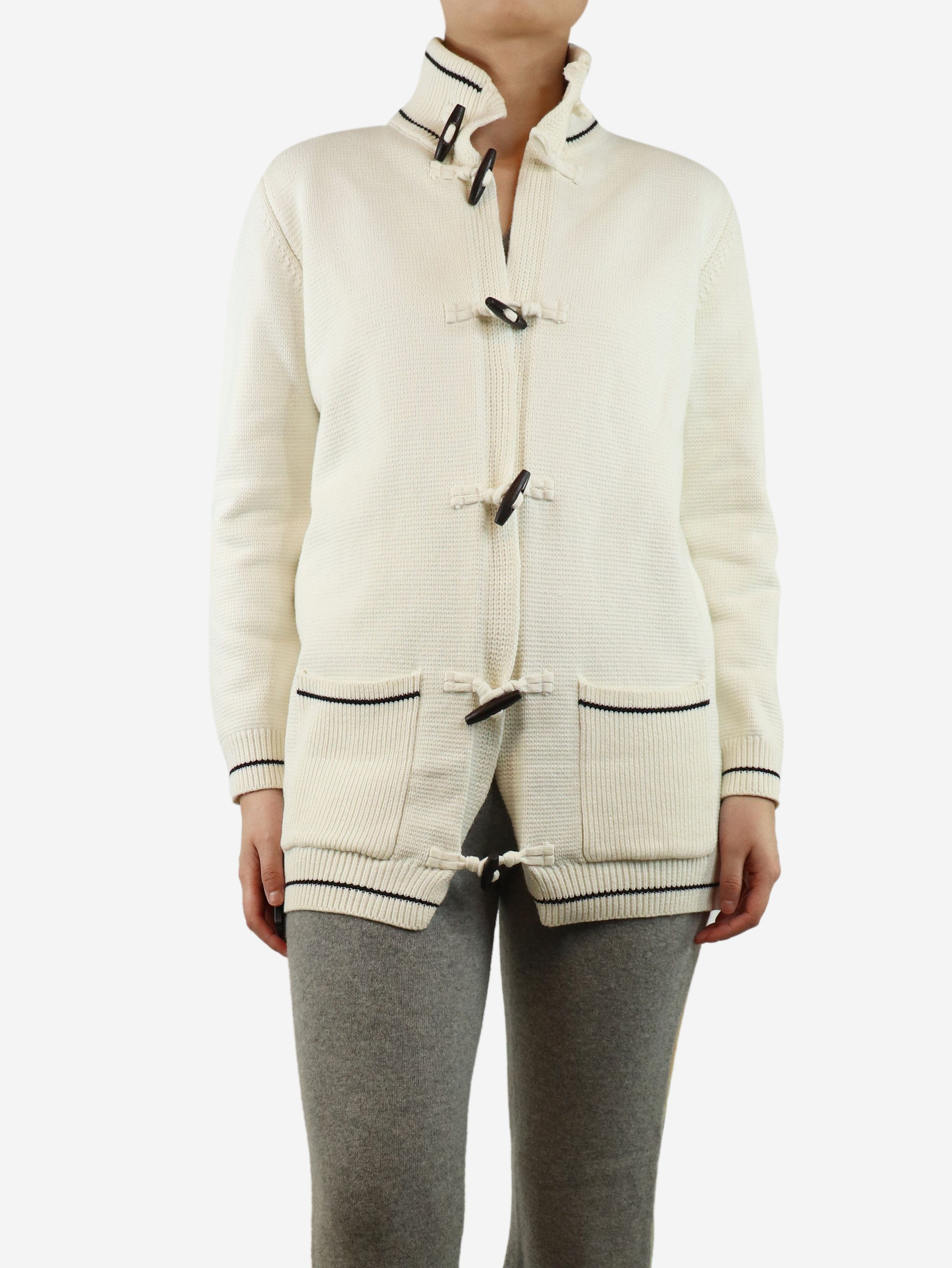 Cream and navy sailor style cardigan - size UK 8