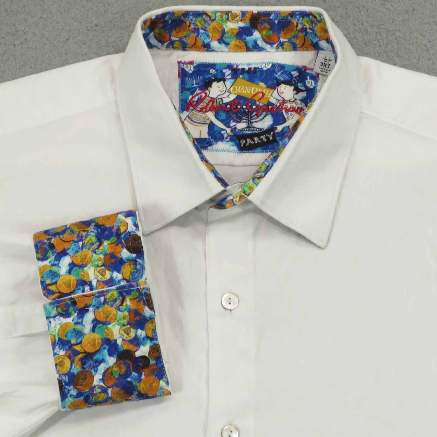 Robert Graham VINTAGE Robert Graham Shirt Men XXXL White Jewish Chanukah Dreidel Jacquard Flip Cuff 3X Size US XXL / EU 58 / 5 - 2 Thumbnail
