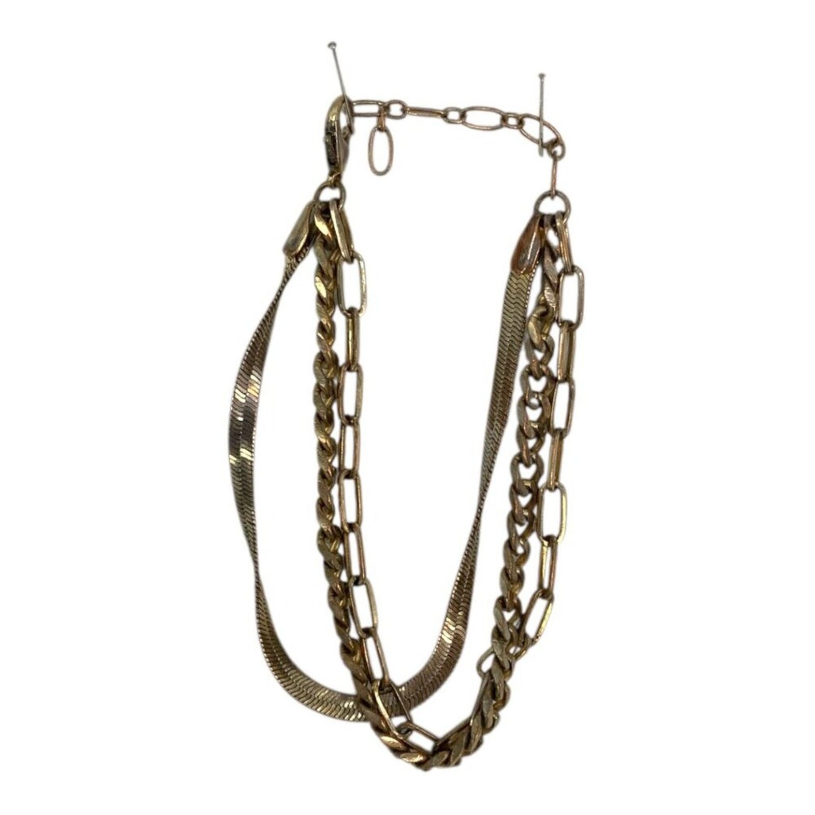 Other Triple Strand Metal Mixed Link Herringbone Layered Bracelet Size ONE SIZE - 4 Thumbnail