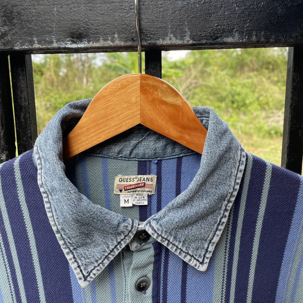 Guess 🔥Vintage 90s GUESS Denim Colllar Stiped Polos Shirts Size US M / EU 48-50 / 2 - 9 Thumbnail