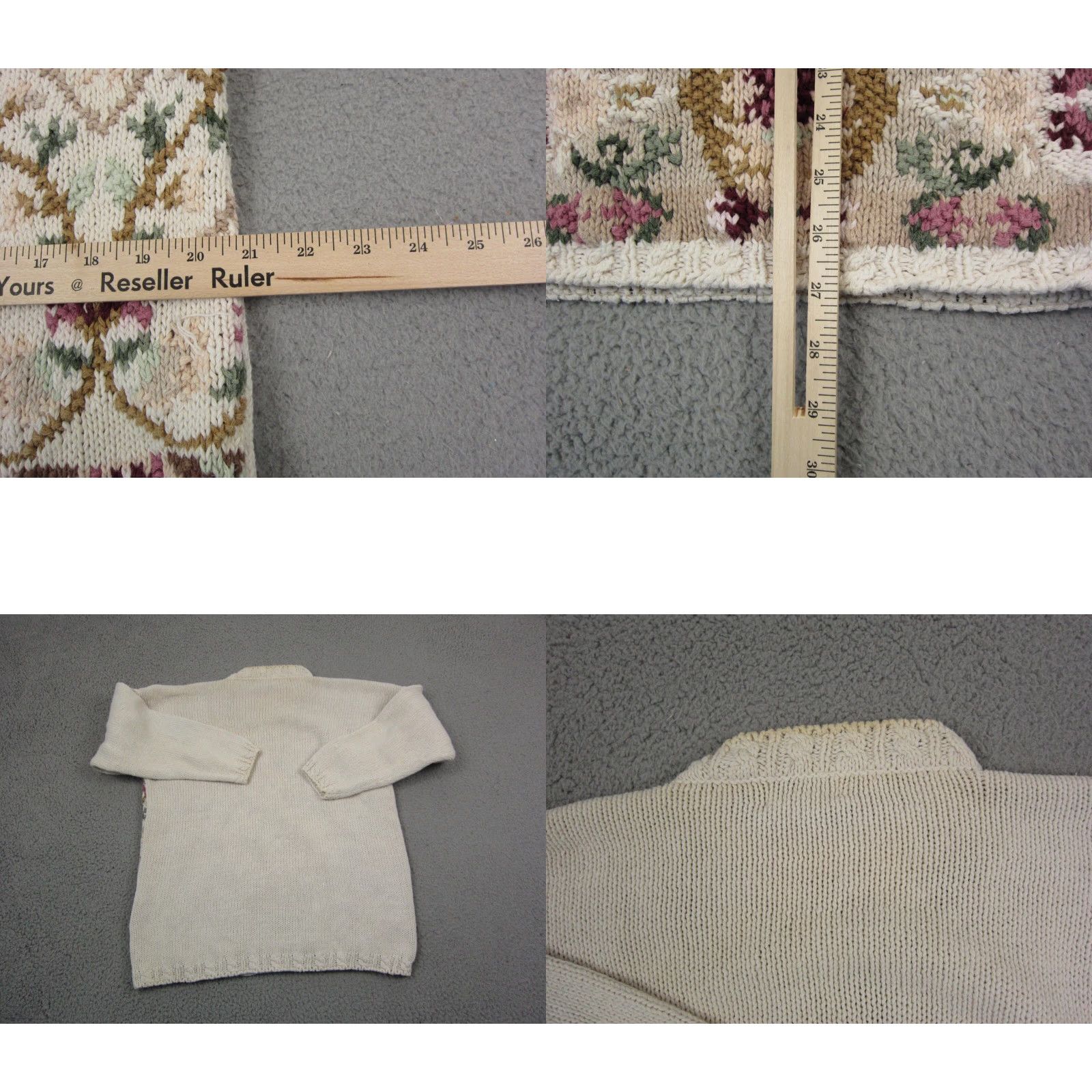 Vintage VINTAGE Honors Sweater Womens M Ivory Floral Knit Pullover 90s Style Long Sleeve High Neck Knitted Flowers Baroque Size M / US 6-8 / IT 42-44 - 8 Thumbnail