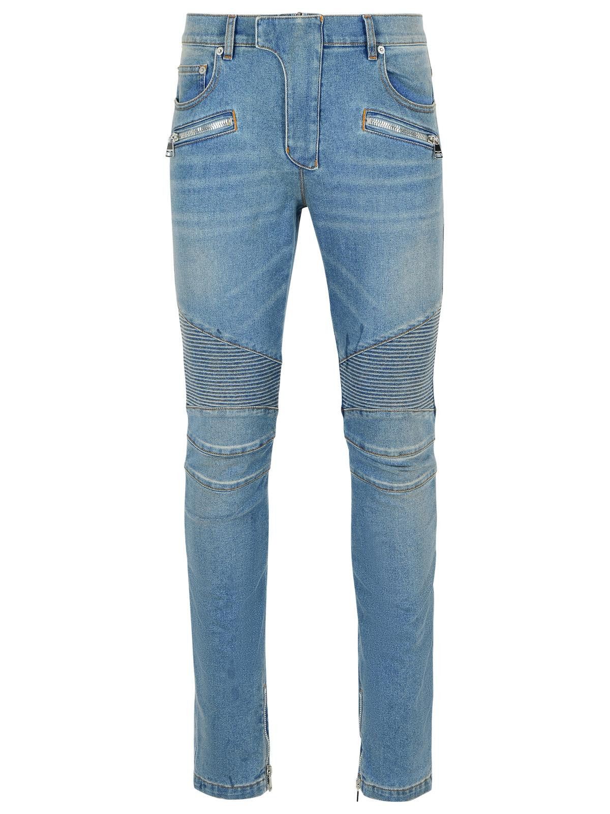 Balmain BALMAIN 'Biker' Blue Cotton Jeans Size US 32 / EU 48 - 1 Thumbnail