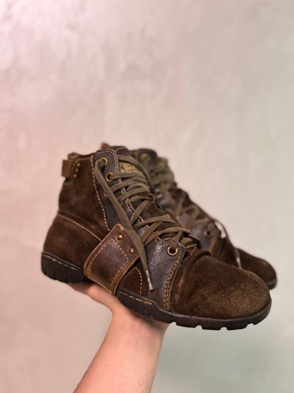 Vintage Replay Heel Shoes Rick Owens Style Leather Biker Boots in Brown, Men's (Size 8)