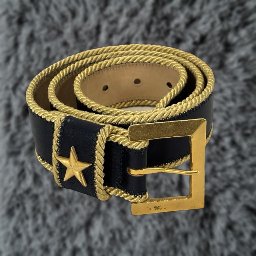 Vintage VINTAGE Joan & David Navy Calfskin Leather Belt Womens M 1.5” Gold Cord Trim Military Nautical 80s Mens Women Girls Size ONE SIZE - 1 Thumbnail