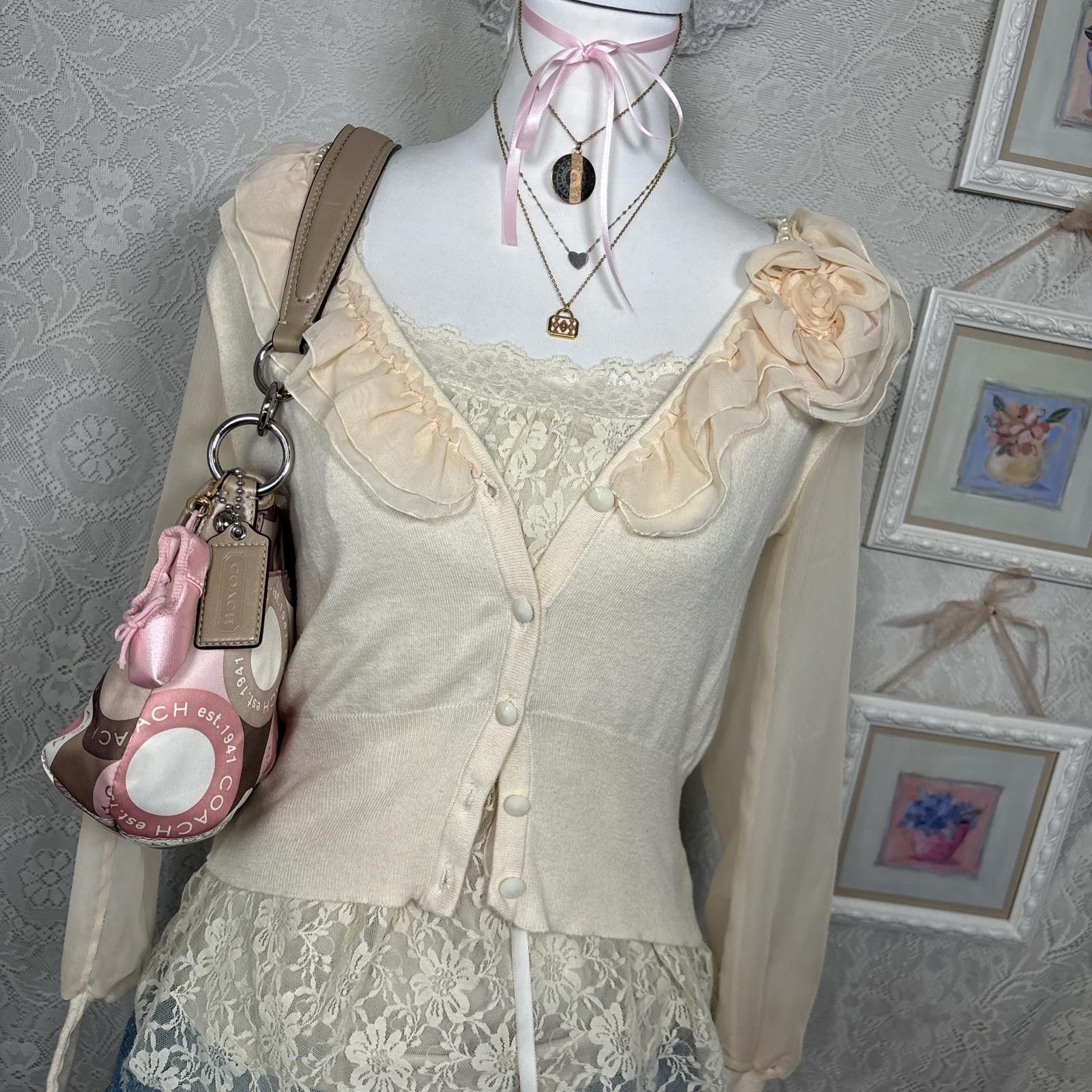 Other y2k charlottle russe coquette silk cardigan floral detailing Size M / US 6-8 / IT 42-44 - 3 Thumbnail