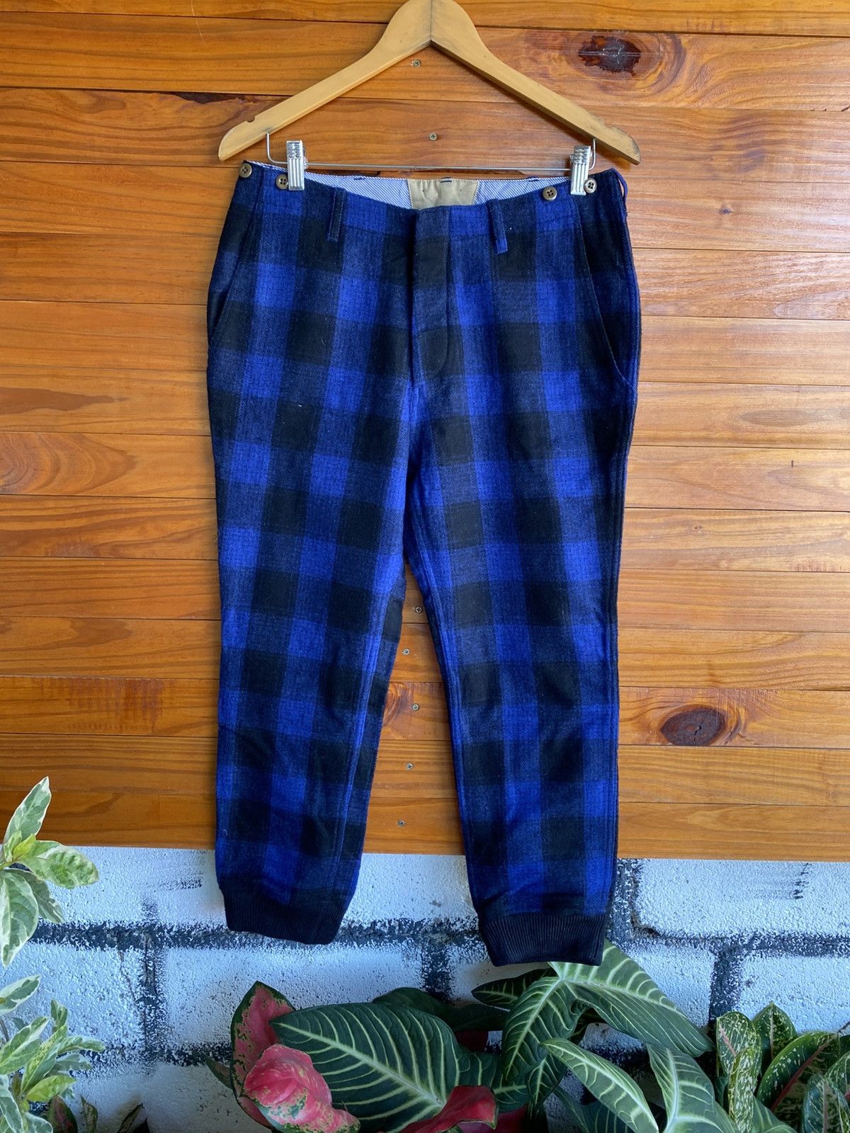 BEAUTY&YOUTH Vintage Japanese Blue Check Wool Jogger Pants Size US 30 / EU 46 - 3 Thumbnail