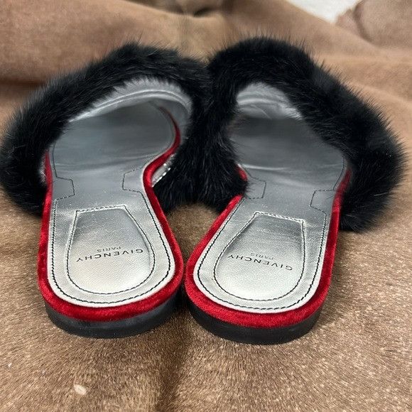 Givenchy Givenchy Bedford Mule Red Velvet and Black Mink Fur Slippers Size US 10 / IT 40 - 6 Thumbnail