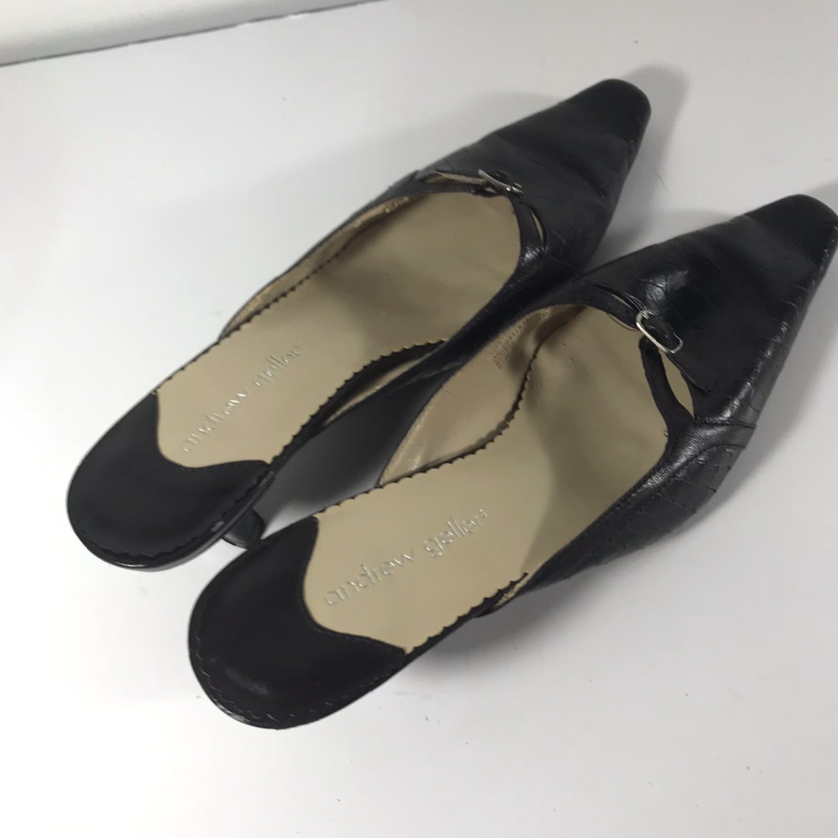Vintage Andrew Geller Brown Leather Mules 2in Heel Womens Size 8.5 Mid Heel Pointed Toe Size US 8.5 / IT 38.5 - 3 Thumbnail