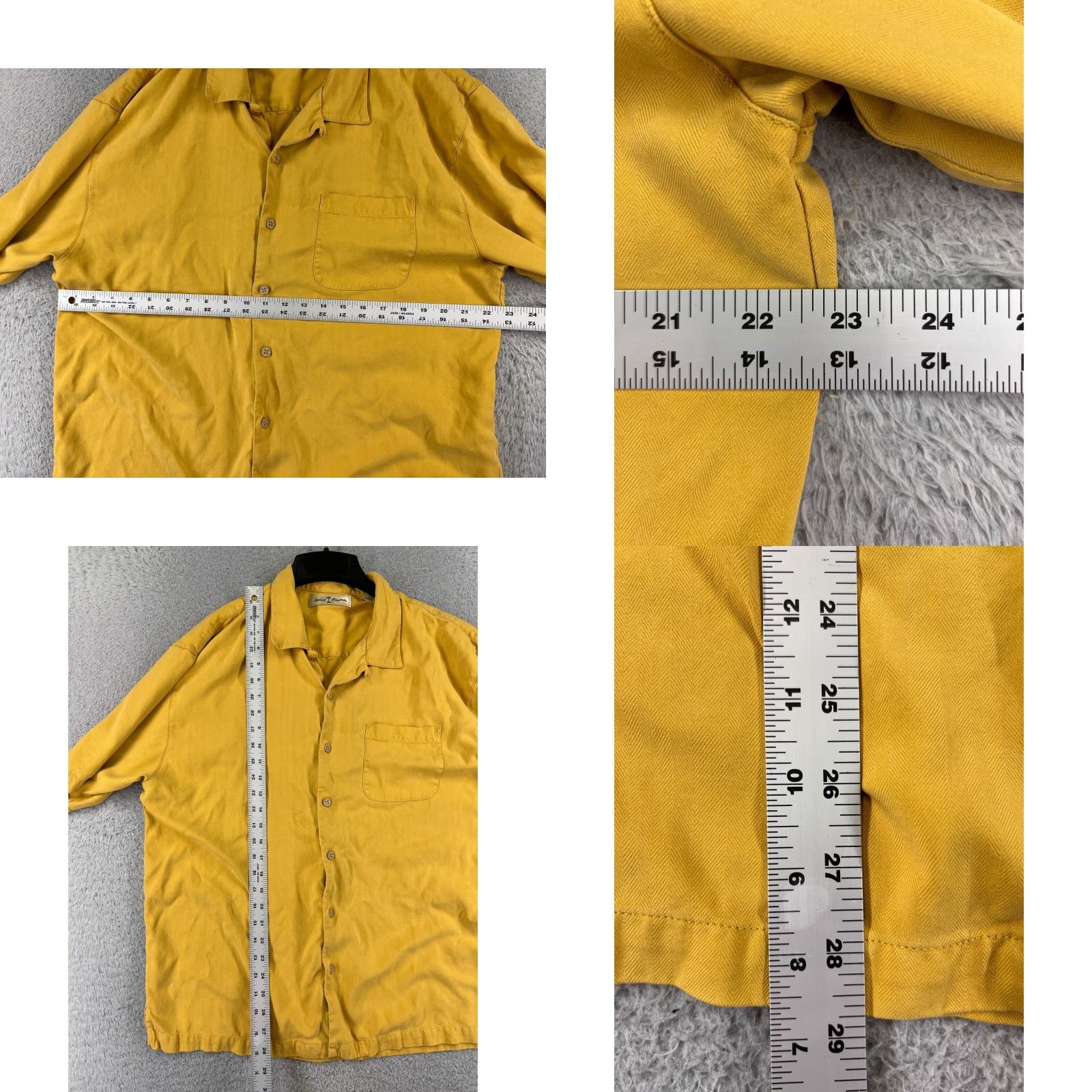 Tommy Bahama Tommy Bahama Shirt Men Extra Large Yellow Herringbone 100% Silk Hawaiian Button Mens Size US XL / EU 56 / 4 - 8 Thumbnail