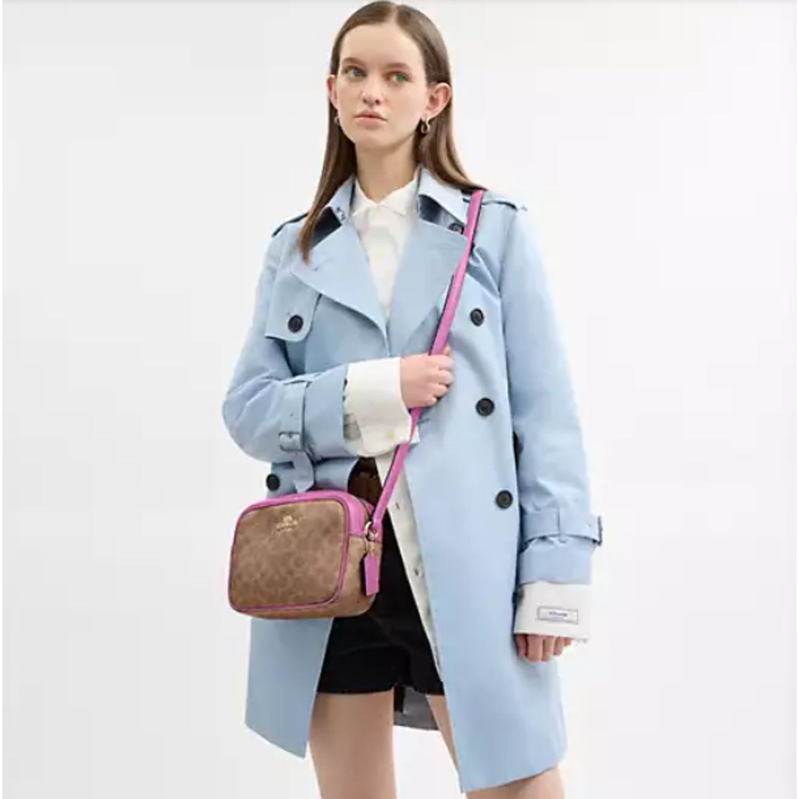 Coach COACH Jamie Camera Crossbody Bag In Sig Canvas Tan/Fuchsia Size ONE SIZE - 6 Thumbnail