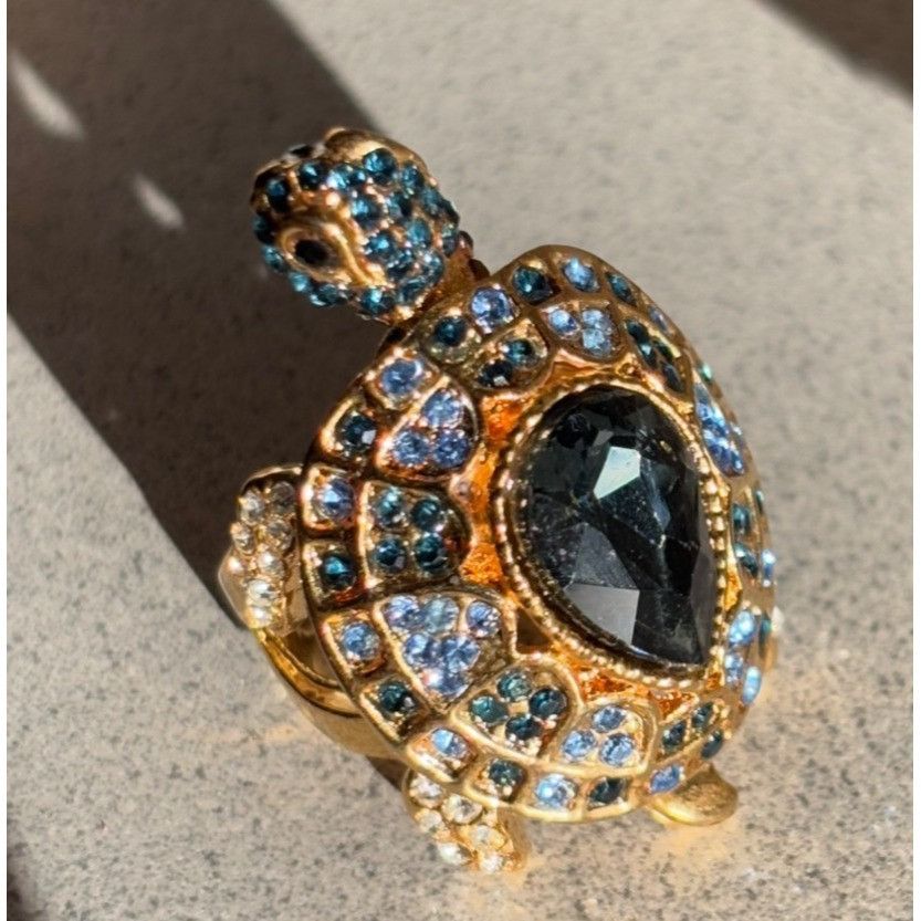 Other Gold Turtle Ring With Blue & Clear Crystals Adjustable Size Size ONE SIZE - 5 Thumbnail