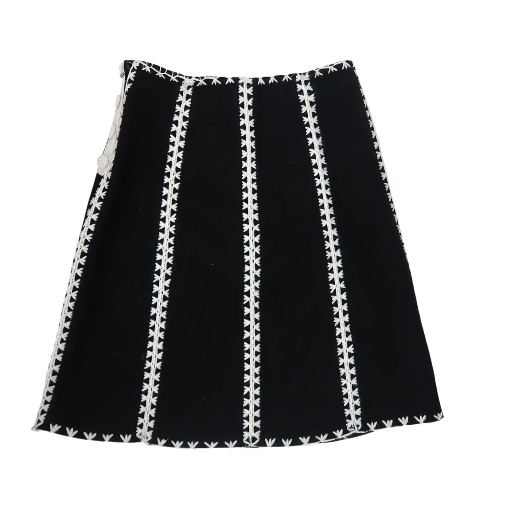 Vintage VINTAGE Etcetera Skirt 2 Black Cream Trim Wool Blend A-Line Y2K Women Size 26" / US 2 / IT 38 - 3 Thumbnail
