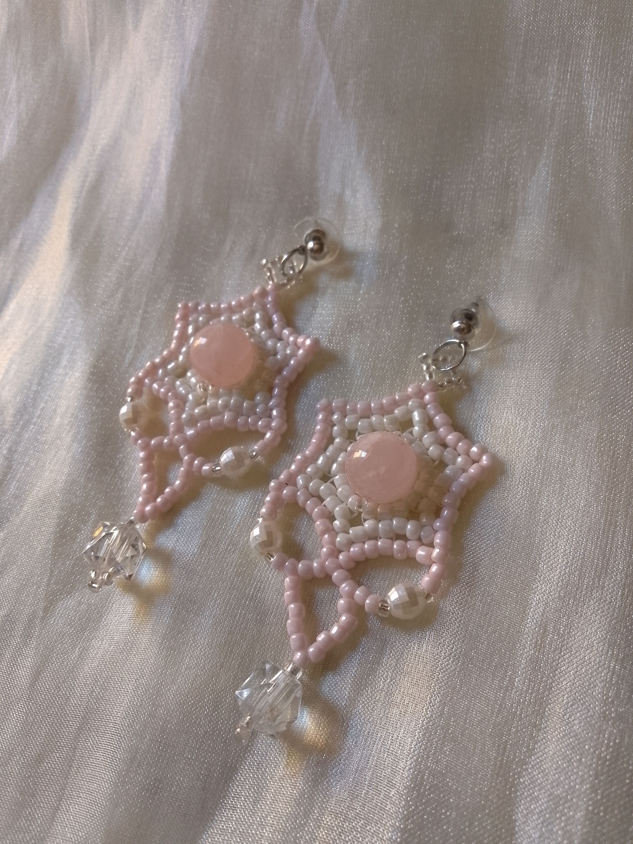 Handmade Long earrings with rise quartz gemstones Elegant Size ONE SIZE - 1 Thumbnail