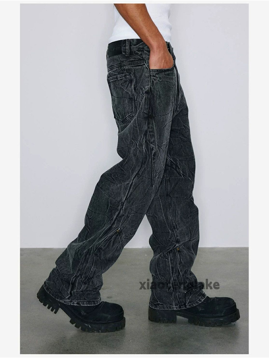 Jean × Vintage loose baggy washed faded y2k pattern hiphop jeans Size US 34 / EU 50 - 3 Thumbnail